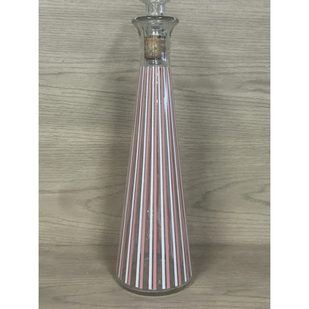 Old Kentucky Tavern Decanter & Stopper Whiskey Pink Striped Bottle 1950's
